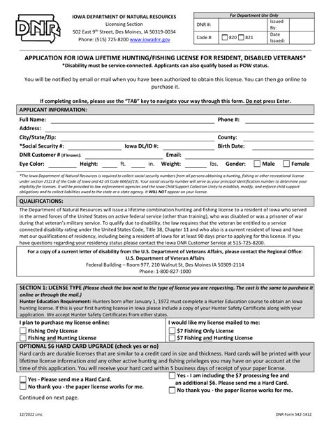 Iowa DNR Application for Iowa Lifetime Hunting/Fishing License .